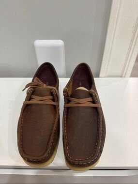 Clarks Brown Leather Lace-Up Moc Toe Loafers